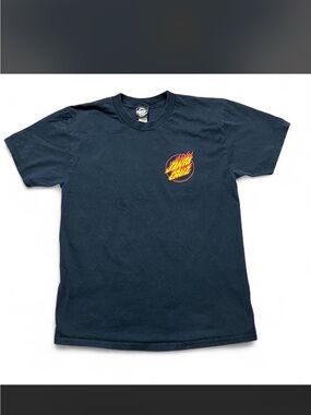 Santa Cruz Skateboards T Shirt Navy Blue Flames Logo Size M
